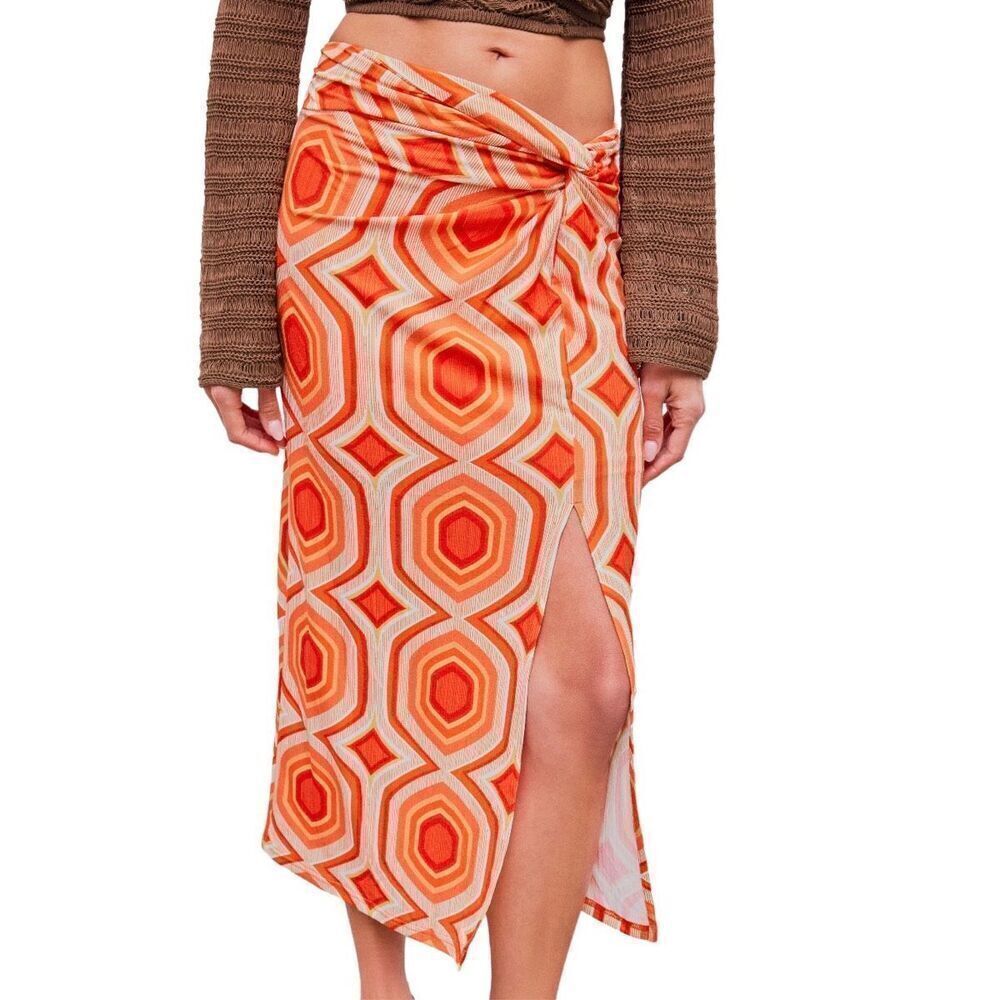 NWT Cider Mid Rise Geometric Twist Split Maxi Skirt Large